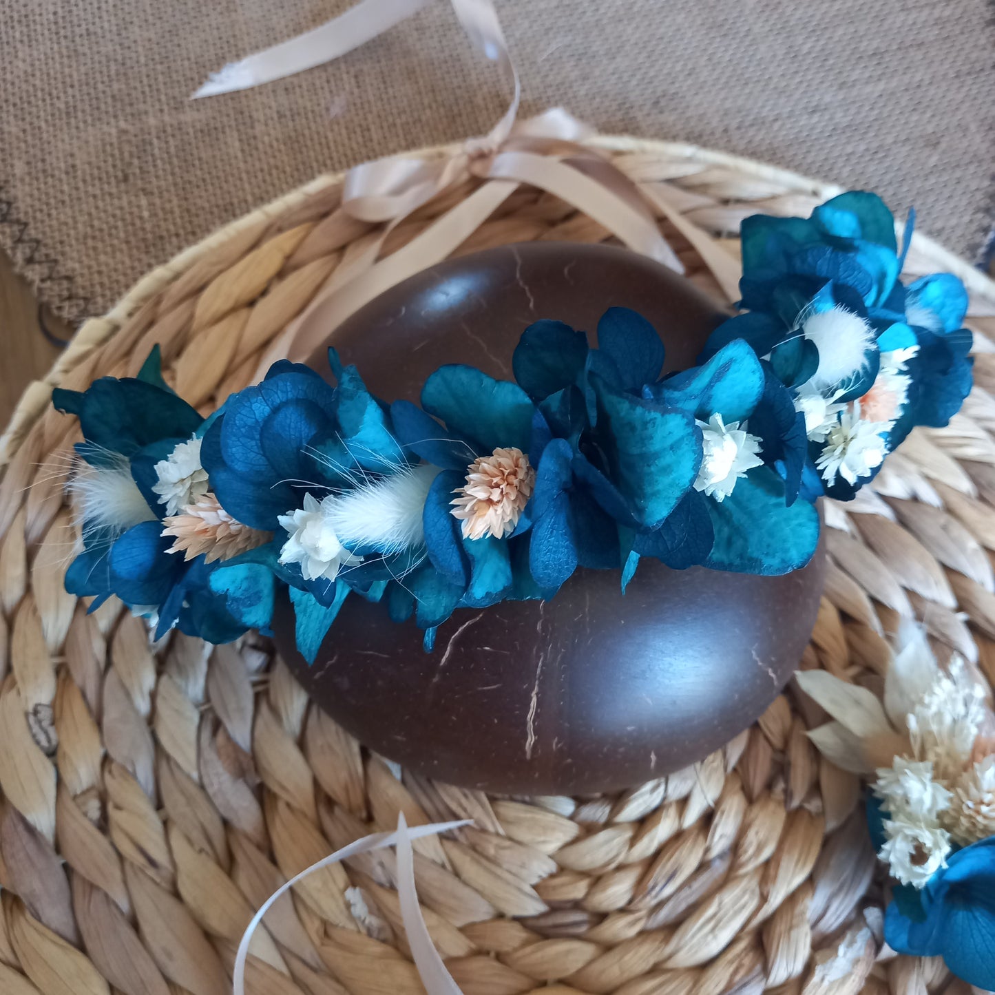 Couronne a cheveux en hortensia stabilisée