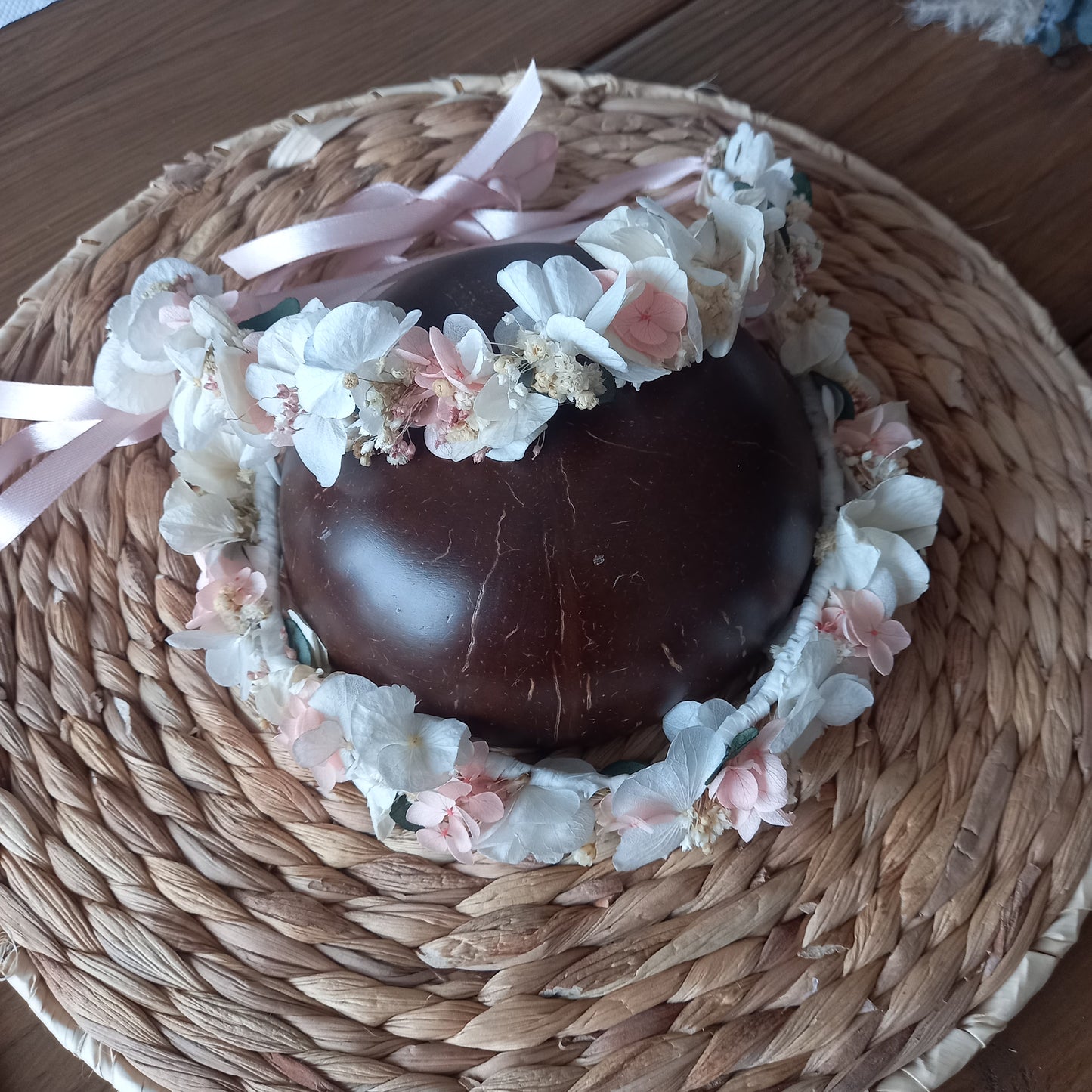 couronne cheveux fleurs stabilisées, accessoires cheveux art floral , artisanat reunion 974